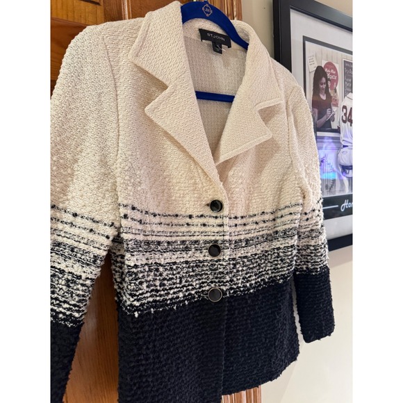 St. John Knits Ombre Colorblock Wool Blend Jacket Cream Black Size 10 Made USA - Picture 4 of 9